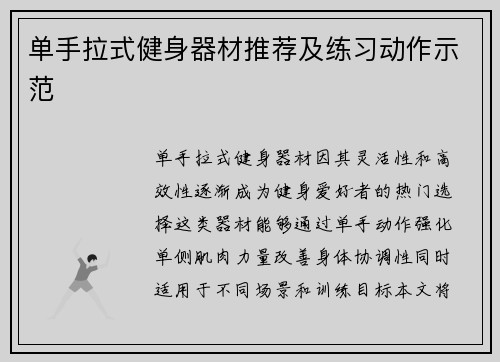 单手拉式健身器材推荐及练习动作示范